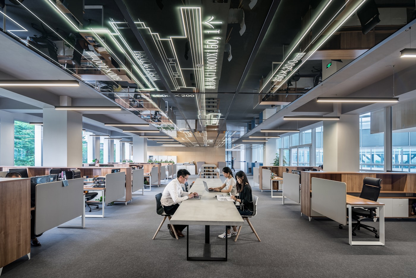 Professionals reviewing data in a modern office